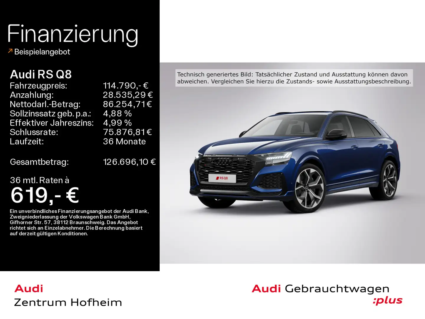 Audi RS Q8 *Keramik*305 km/h*B&O*HUD*Pano*Standh*Matri Blau - 1