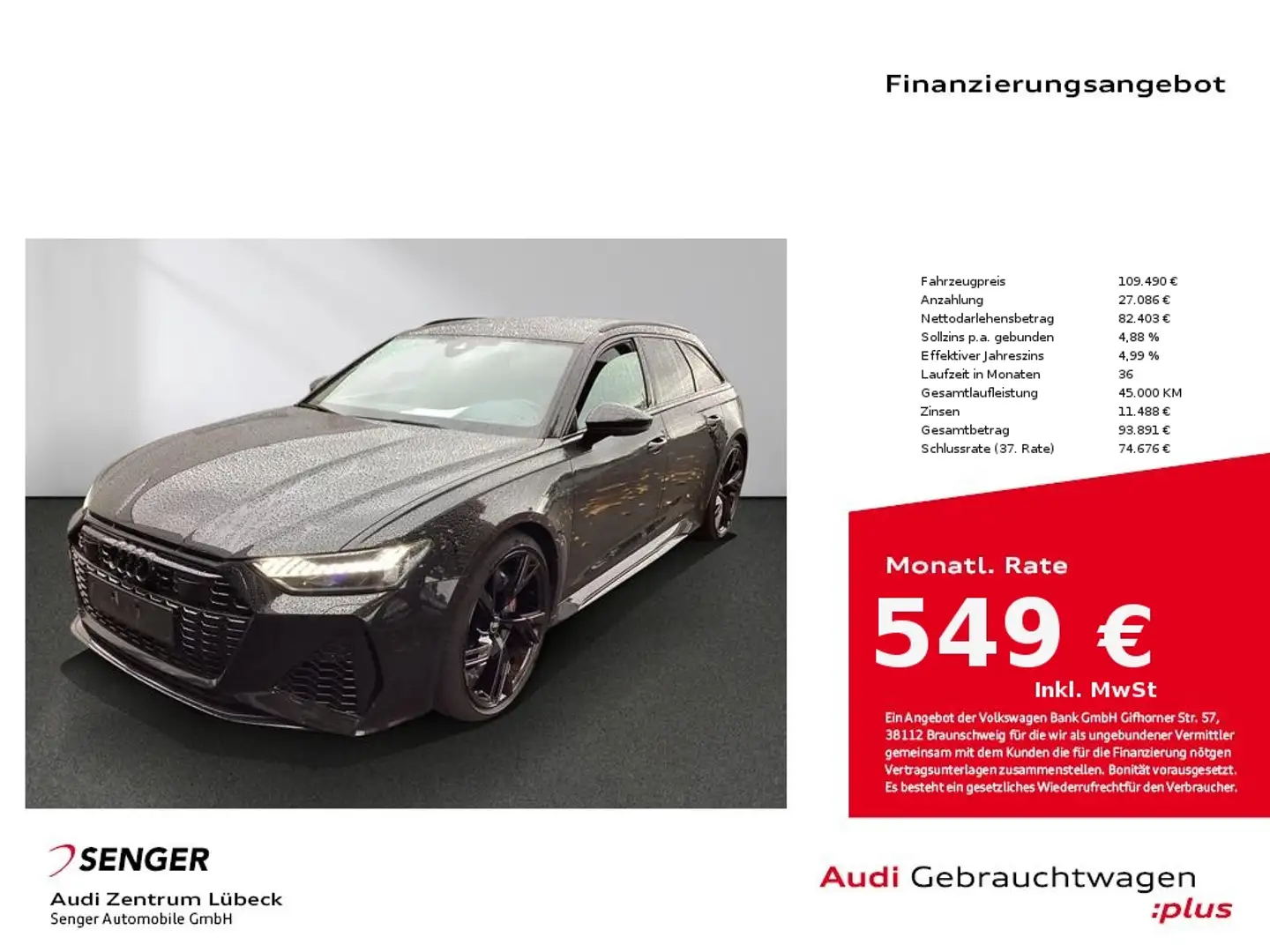 Audi RS6 Avant Pano HD-Matrix Keramik B&O 305 Km/H Schwarz - 1