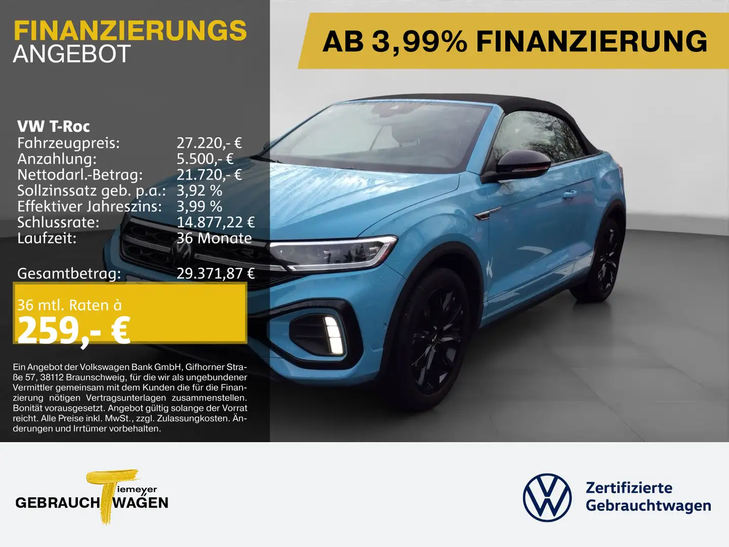 Volkswagen T-Roc Cabrio 1.5 TSI DSG R-LINE BLACK STHZG MATR Blau - 1