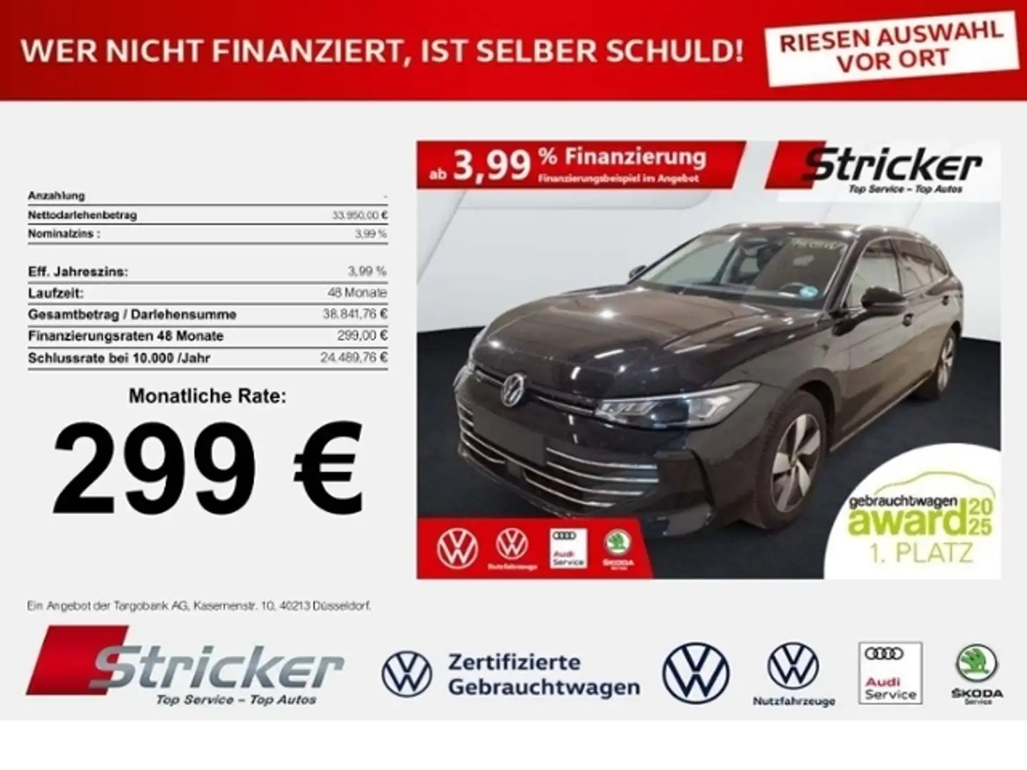 Volkswagen Passat Variant Business 2.0TDI DSG 299,-ohne Anzahlung Navi AHK Schwarz - 1