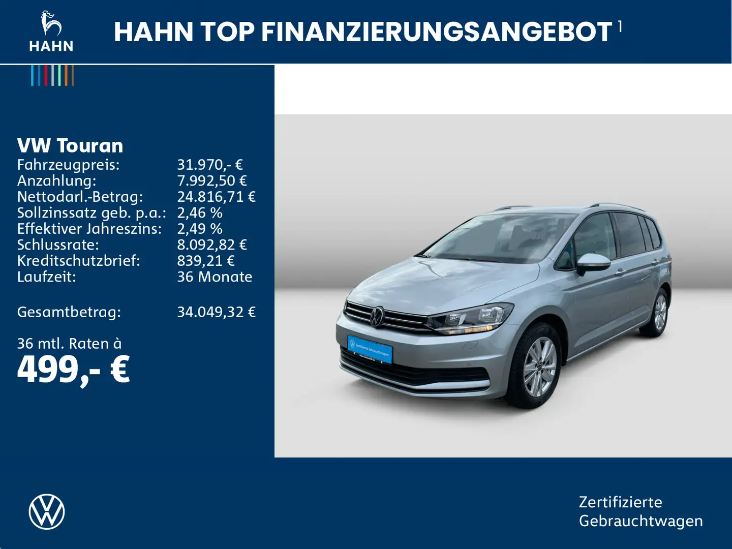 Volkswagen Touran 1.5TSI DSG Comfortline 7-Sitze AHK Navi Silber - 2