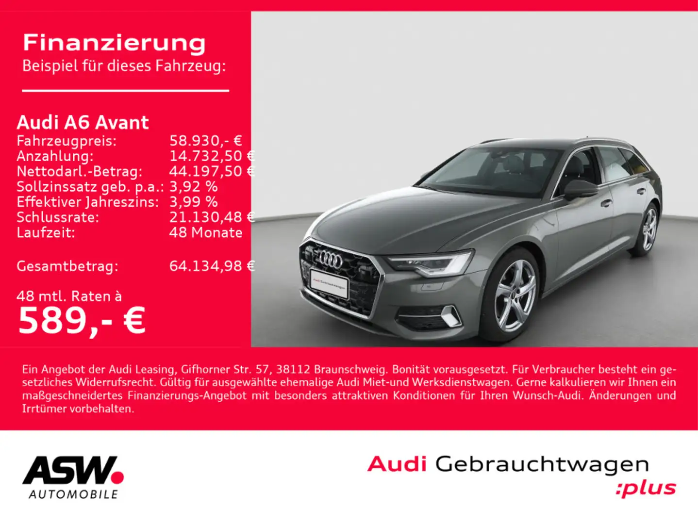 Audi A6 advanced 50TDI quattr NAVI LED AHK 360° Grau - 1