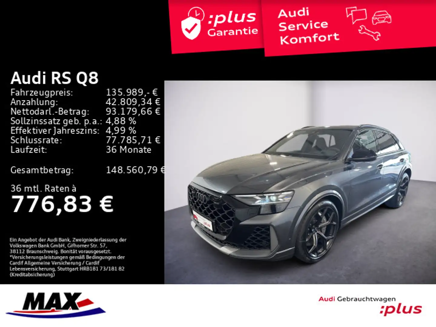 Audi RS Q8 RSQ8 PERFORMANCE 280 KM/H+SAGA+KERAMIK+WABEN+AHK Grau - 1