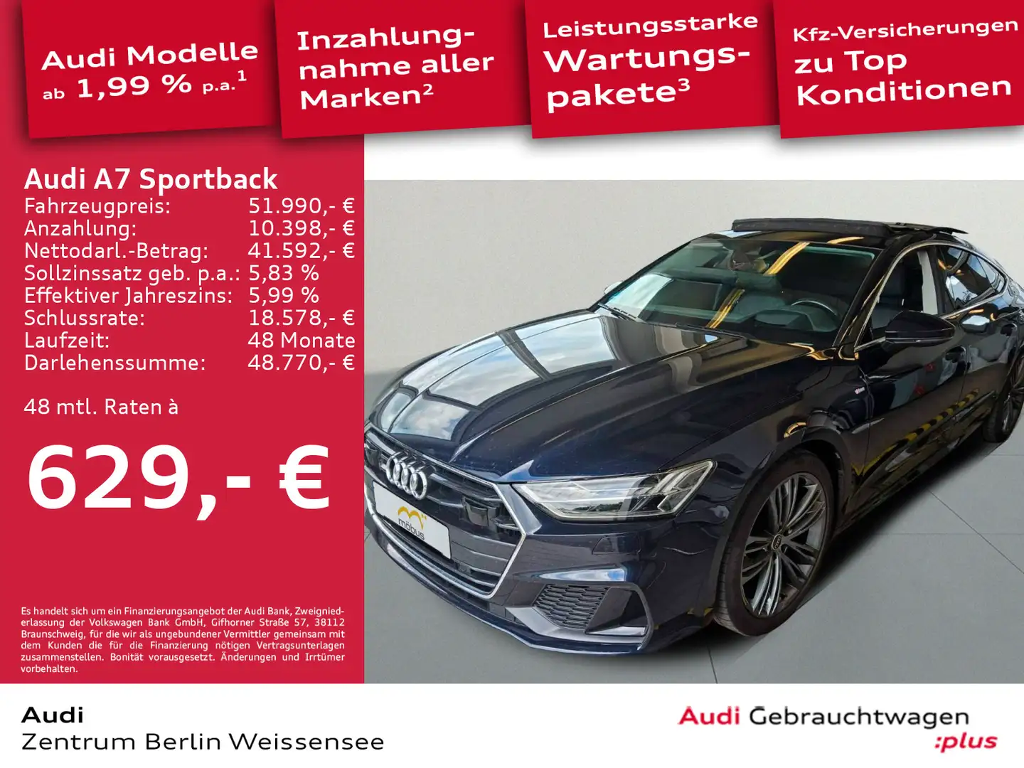 Audi A7 40 TDI S-TRO*S-LINE*MATRIX*HUD*PANO Blau - 1