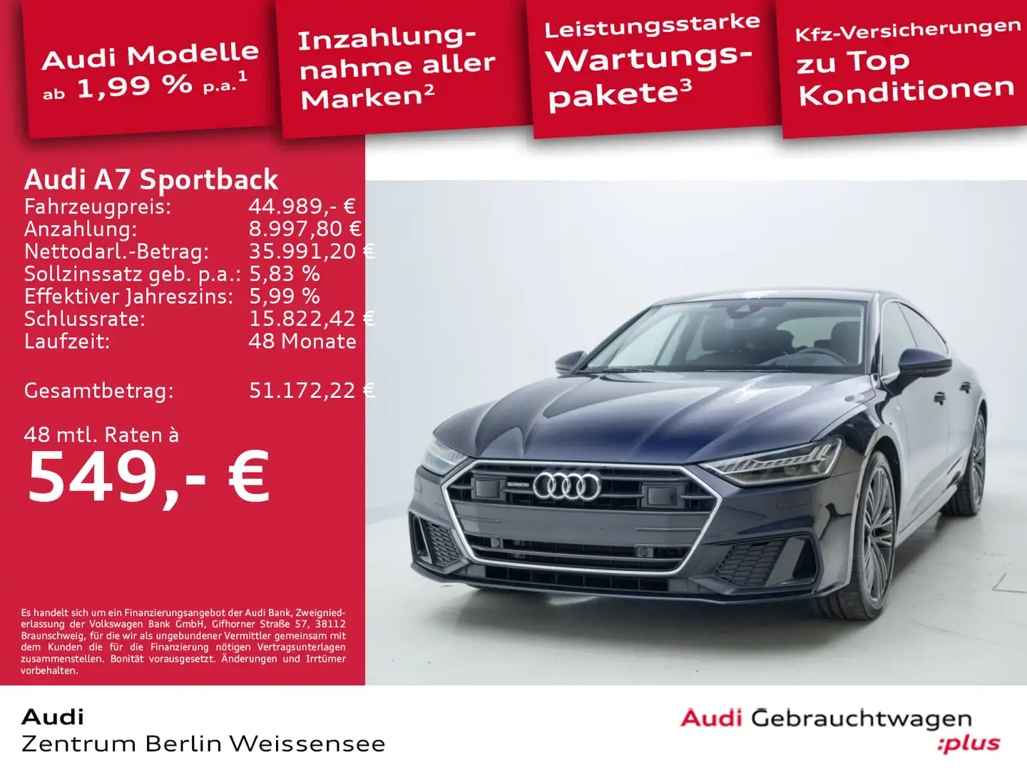 Audi A7 40 TDI S-TRO*S-LINE*MATRIX*HUD*PANO Blau - 1
