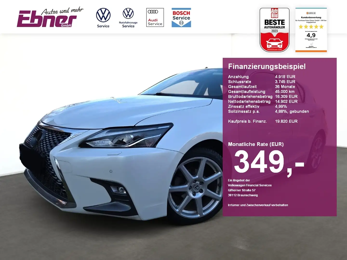 Lexus CT 200h AMAZING EDITION FACELIFT ACC+LED+NAVI+KAMERA+SITZH Weiß - 1
