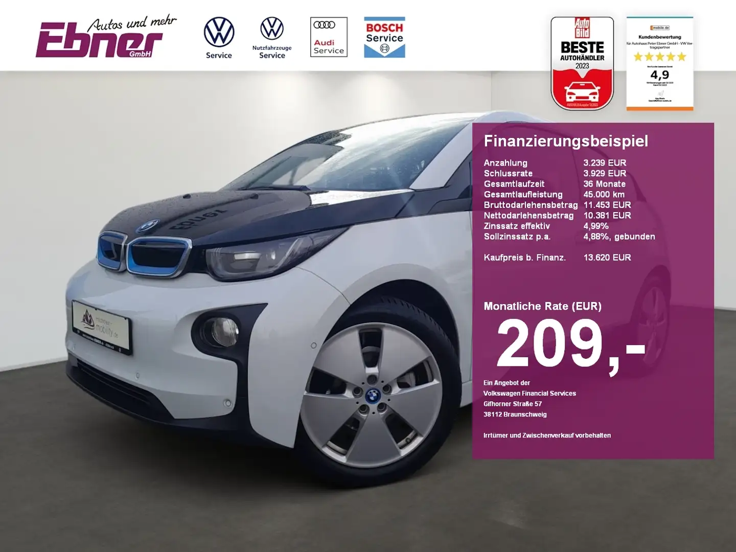 BMW i3 94Ah 33KWh WPUMPE+SDACH+HARMAN+KAMERA+NAVI+SITZHZG Weiß - 1