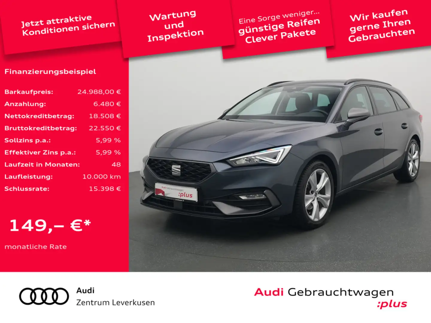 SEAT Leon Sportstourer FR DSG AHK NAVI VIRT LED SH Grau - 1