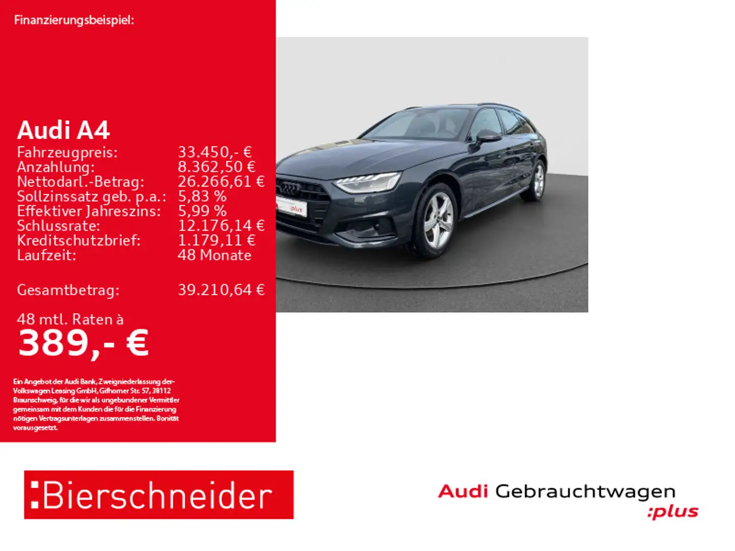Audi A4 Av 30 TDI advanced Black LED ACC NAVI SHZ Grau - 1