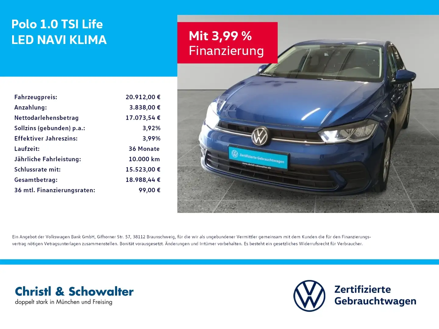Volkswagen Polo 1.0 TSI Life LED NAVI KLIMA Blau - 1