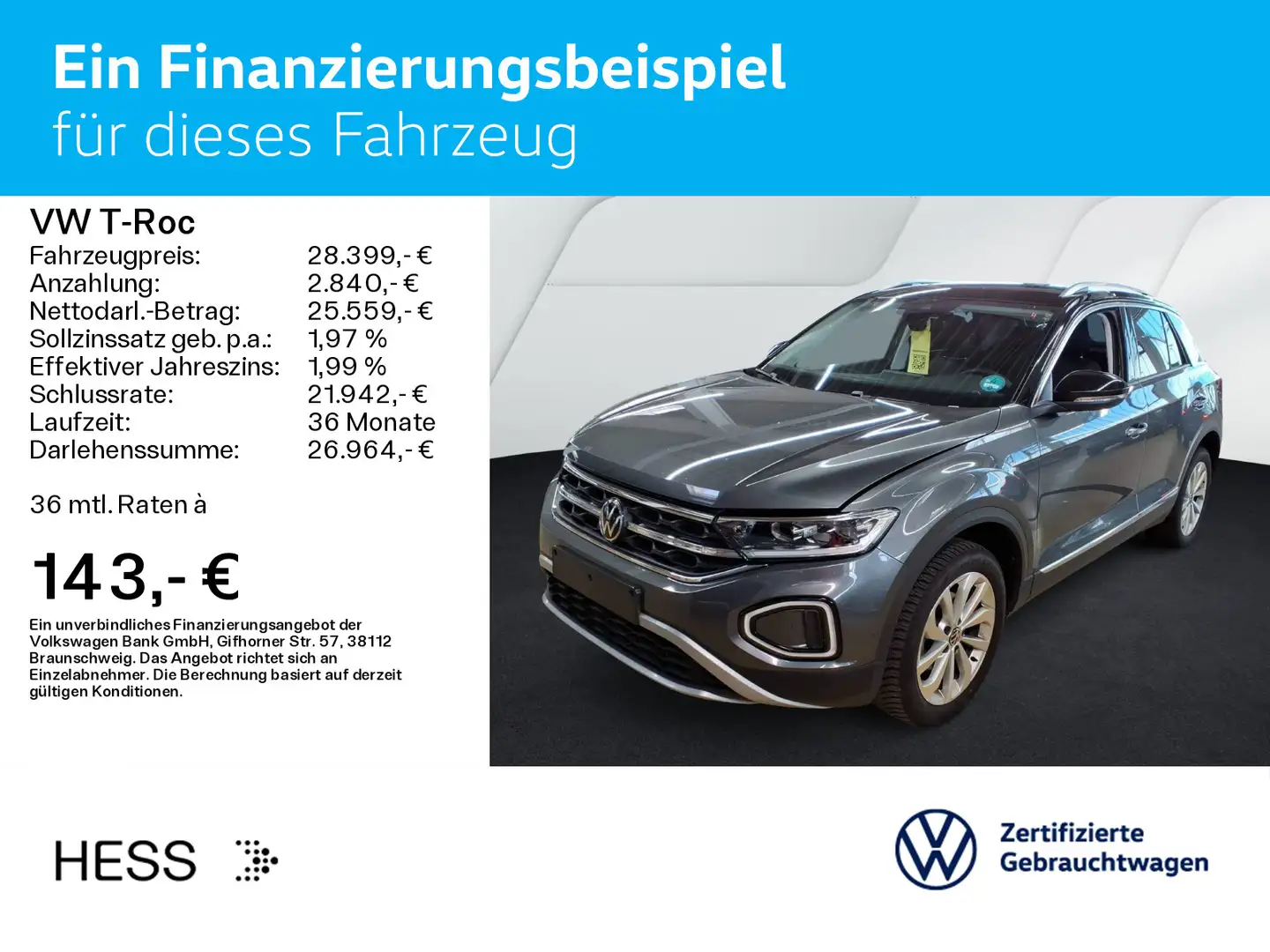 Volkswagen T-Roc T-ROC 1.5 TSI DSG STYLE*LED*AHK*NAVI*KLIMA*PDC*S Grau - 2