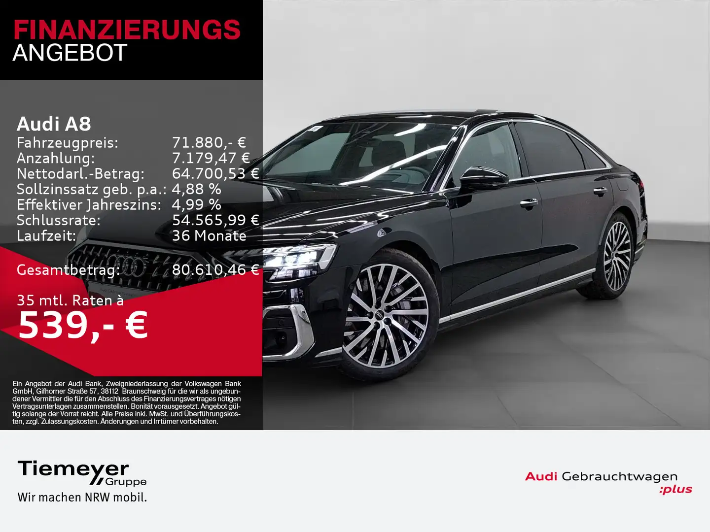 Audi A8 Lang 60 TFSIe Q NP151 PANO LM20 4xMASSAGE B&O Schwarz - 1