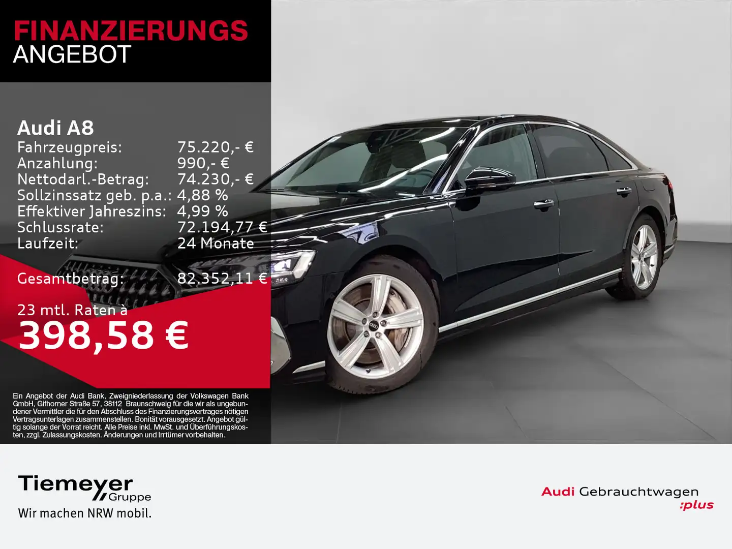 Audi A8 Lang 60 TFSIe Q NP151 PANO LM20 4xMASSAGE B&O Schwarz - 1