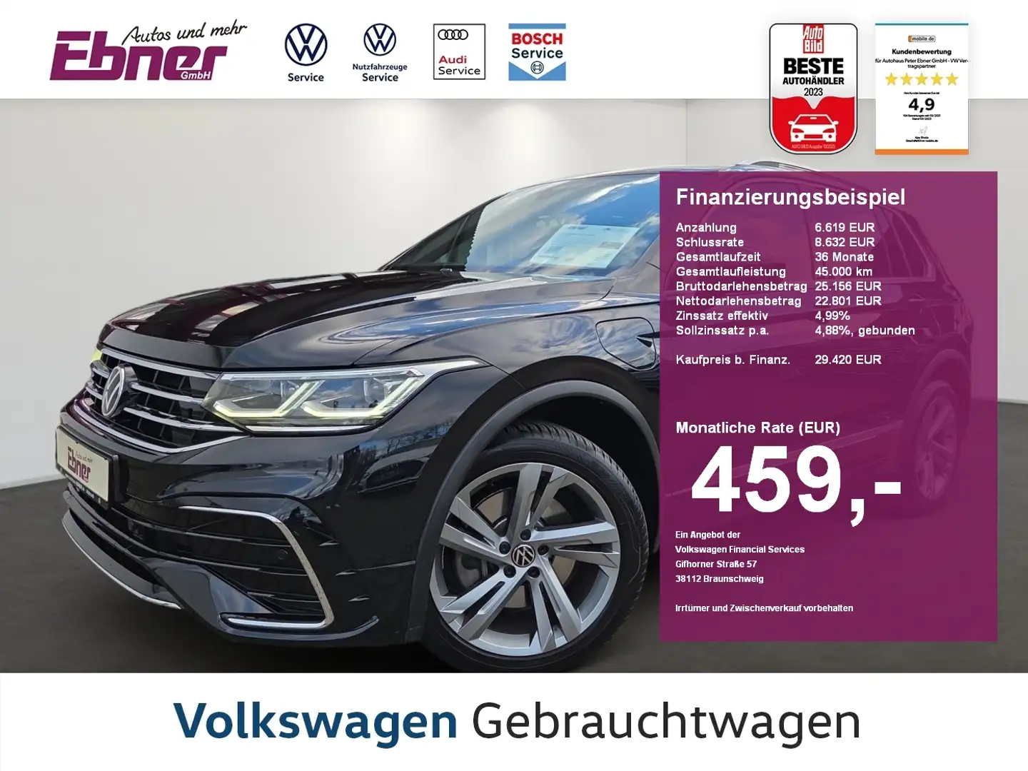 Volkswagen Tiguan R-LINE 245PS PHEV DSG AHK+KAMERA+MATRIX+NAVI+APP+1 Schwarz - 1