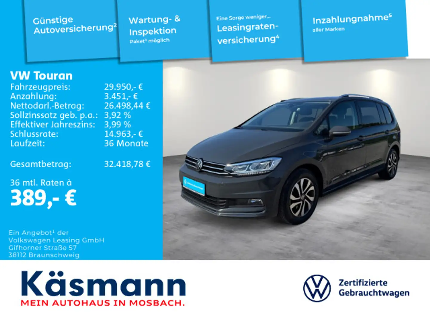 Volkswagen Touran Active 2.0TDI NAVI STAND LED KAM Grau - 1