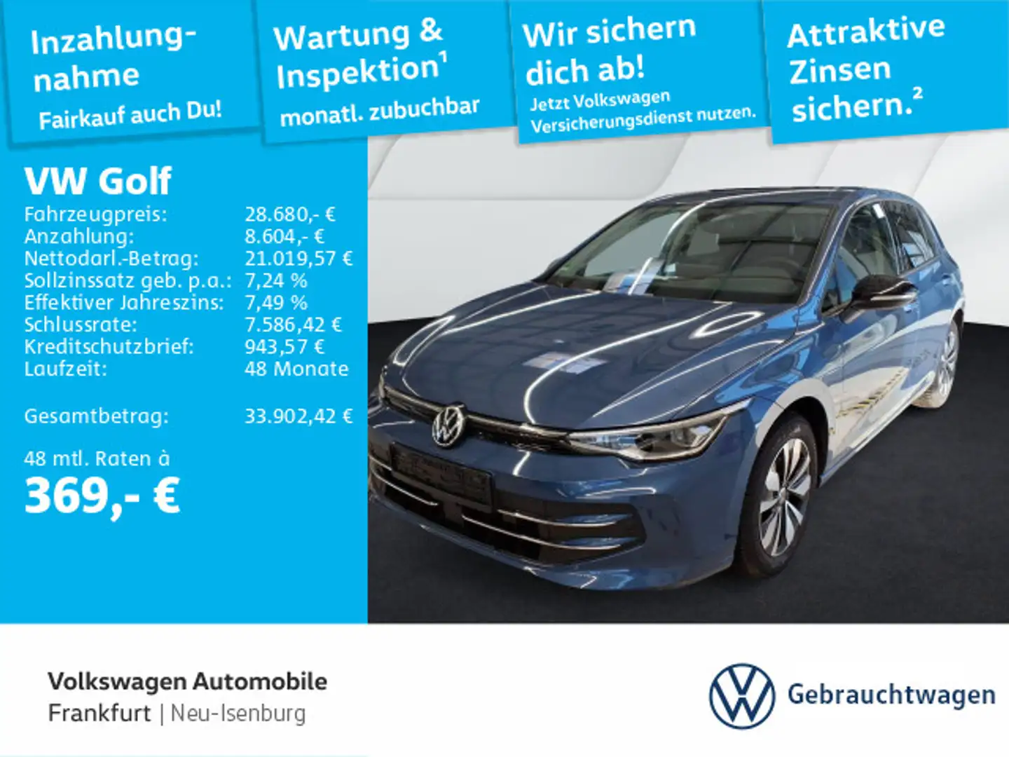 Volkswagen Golf VIII 2.0 TDI DSG Goal Navi AHK Sprachassist Blau - 1