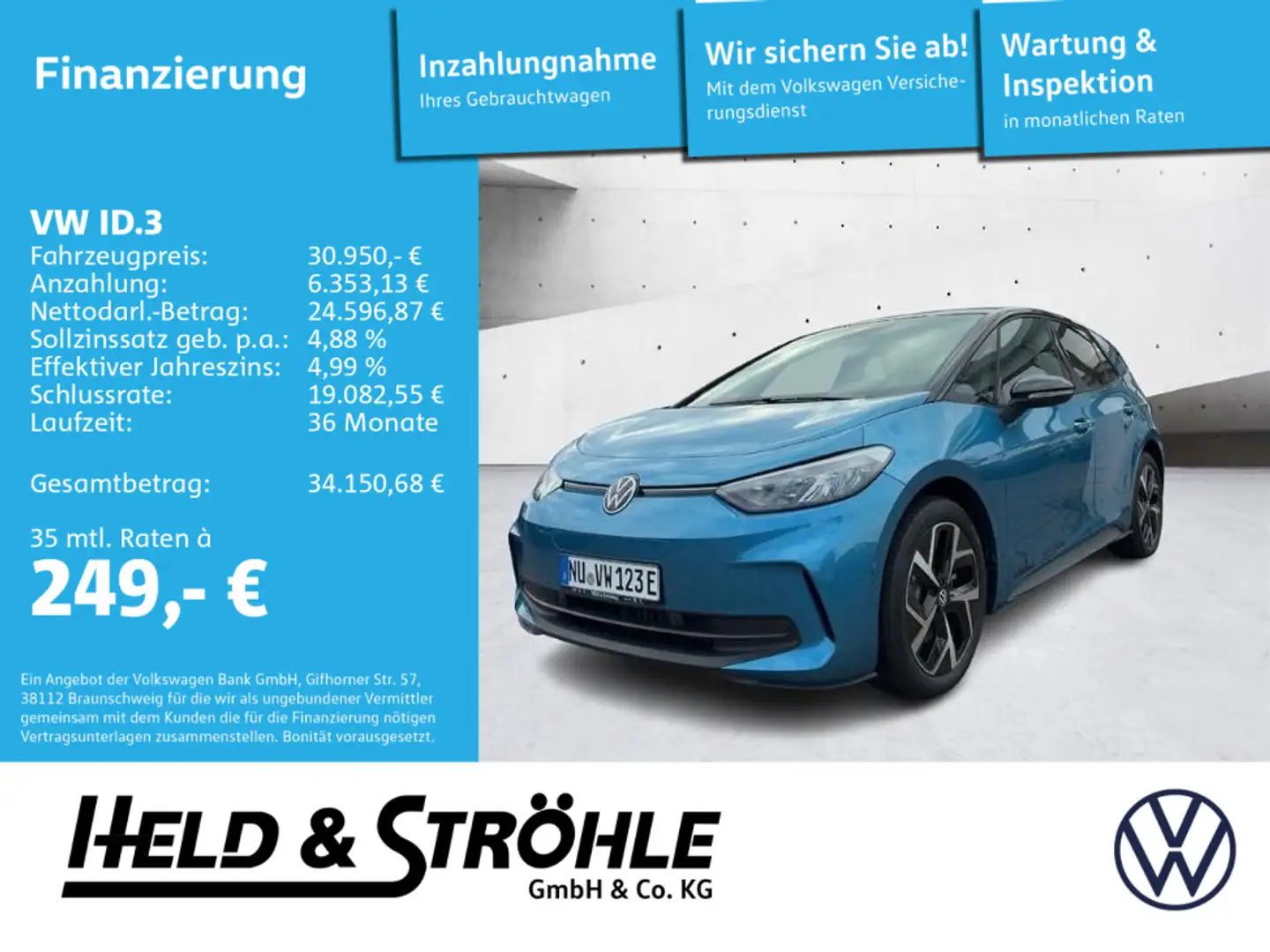 Volkswagen ID.3 GOAL 19 ACC LED NAVI PDC SHZ RFK Bleu - 1