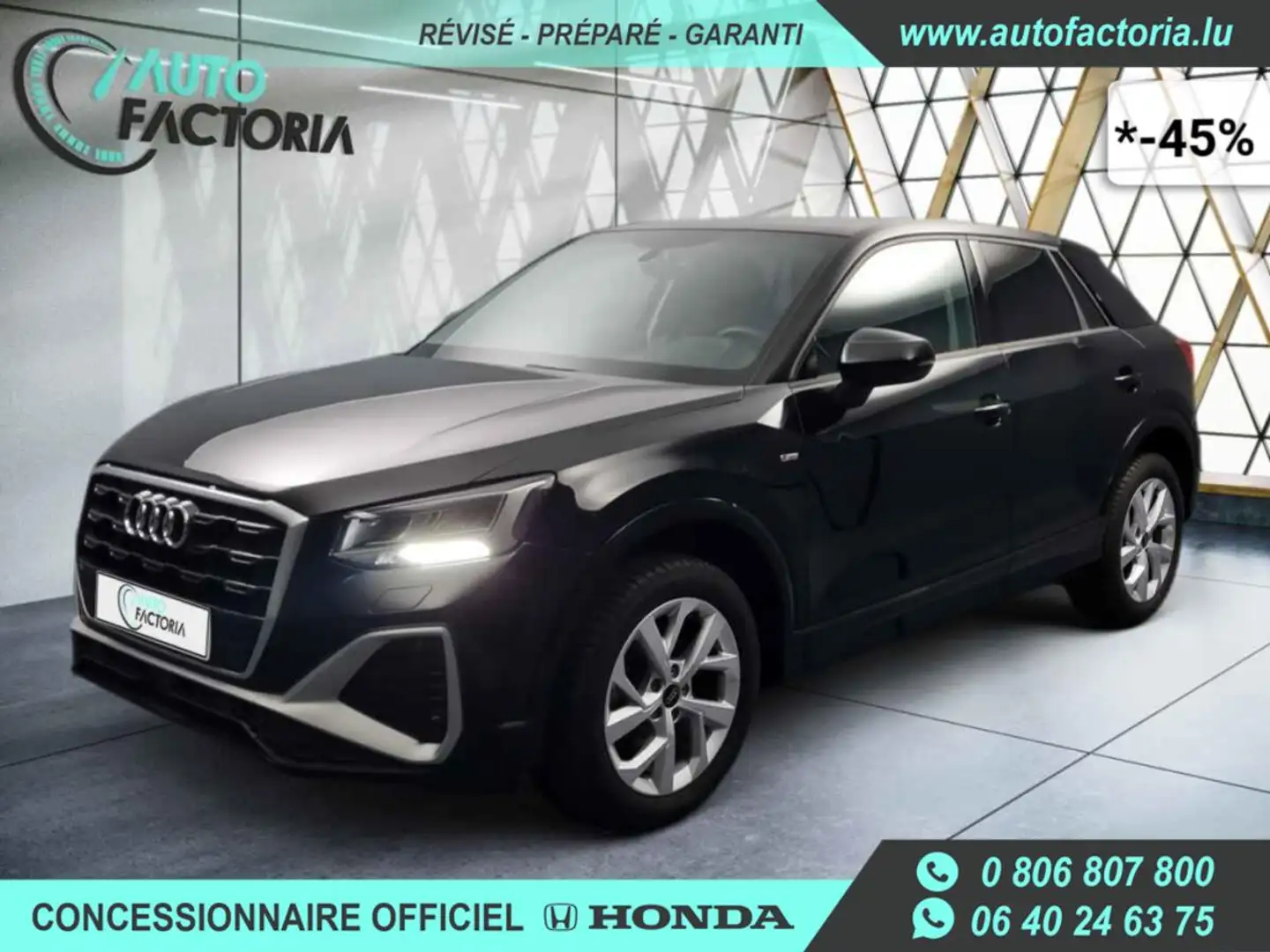 Audi Q2 -45% 35 TFSI 150cv BVA S-LINE +GPS+CAM+LED+Options Noir - 1
