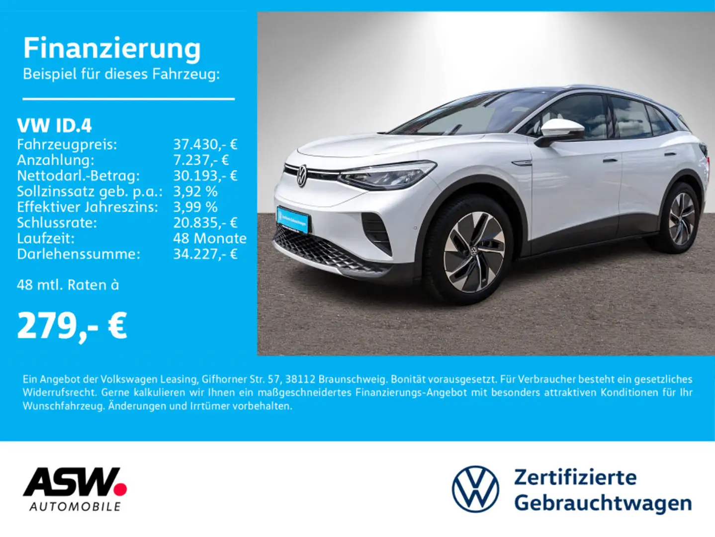 Volkswagen ID.4 Pro Performance LED NAVI ACC AHK Wärmepumpe Weiß - 1