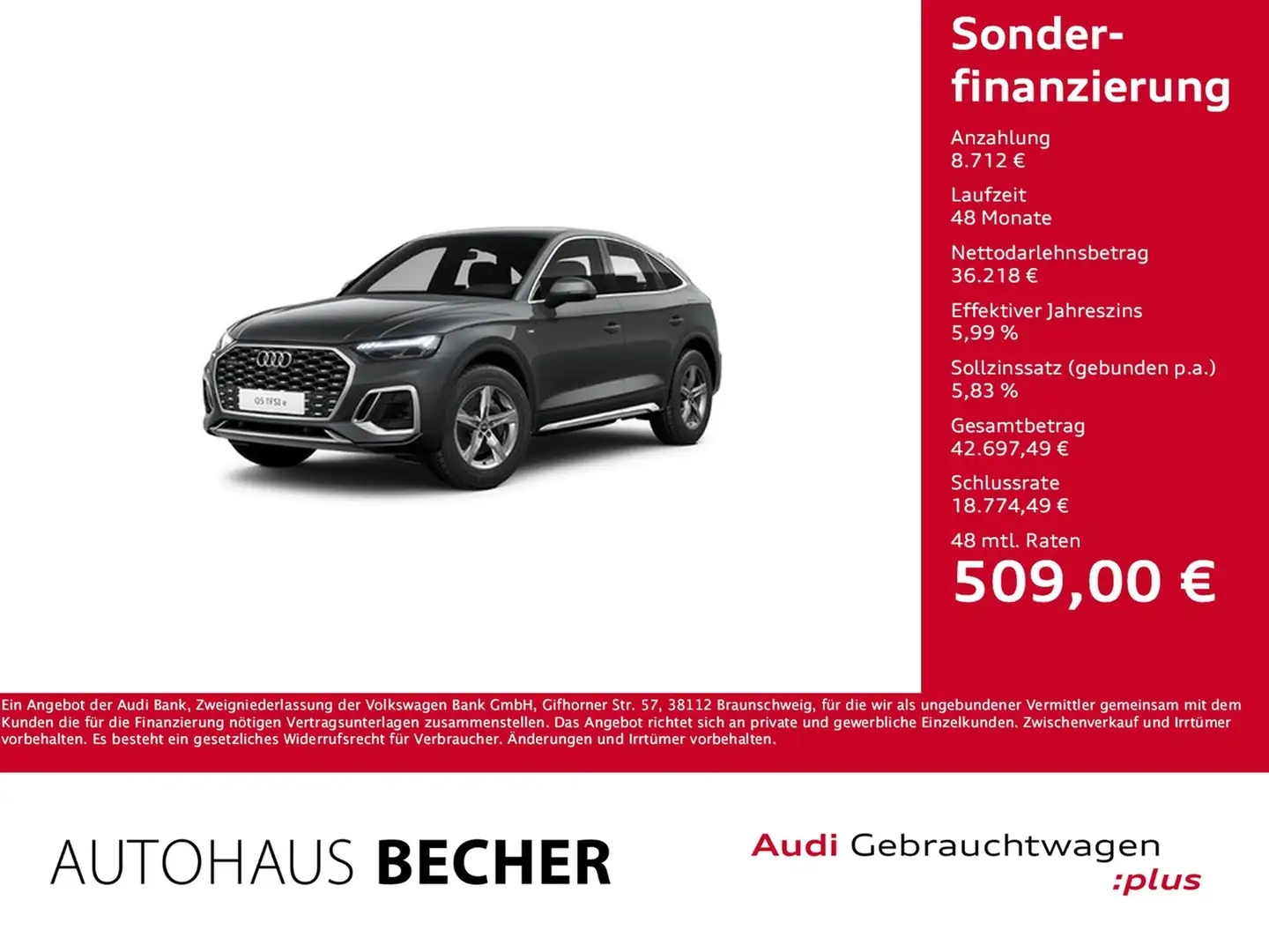 Audi Q5 Sportb S line 50 TFSIe quattro S tronic /AHK Grau - 1