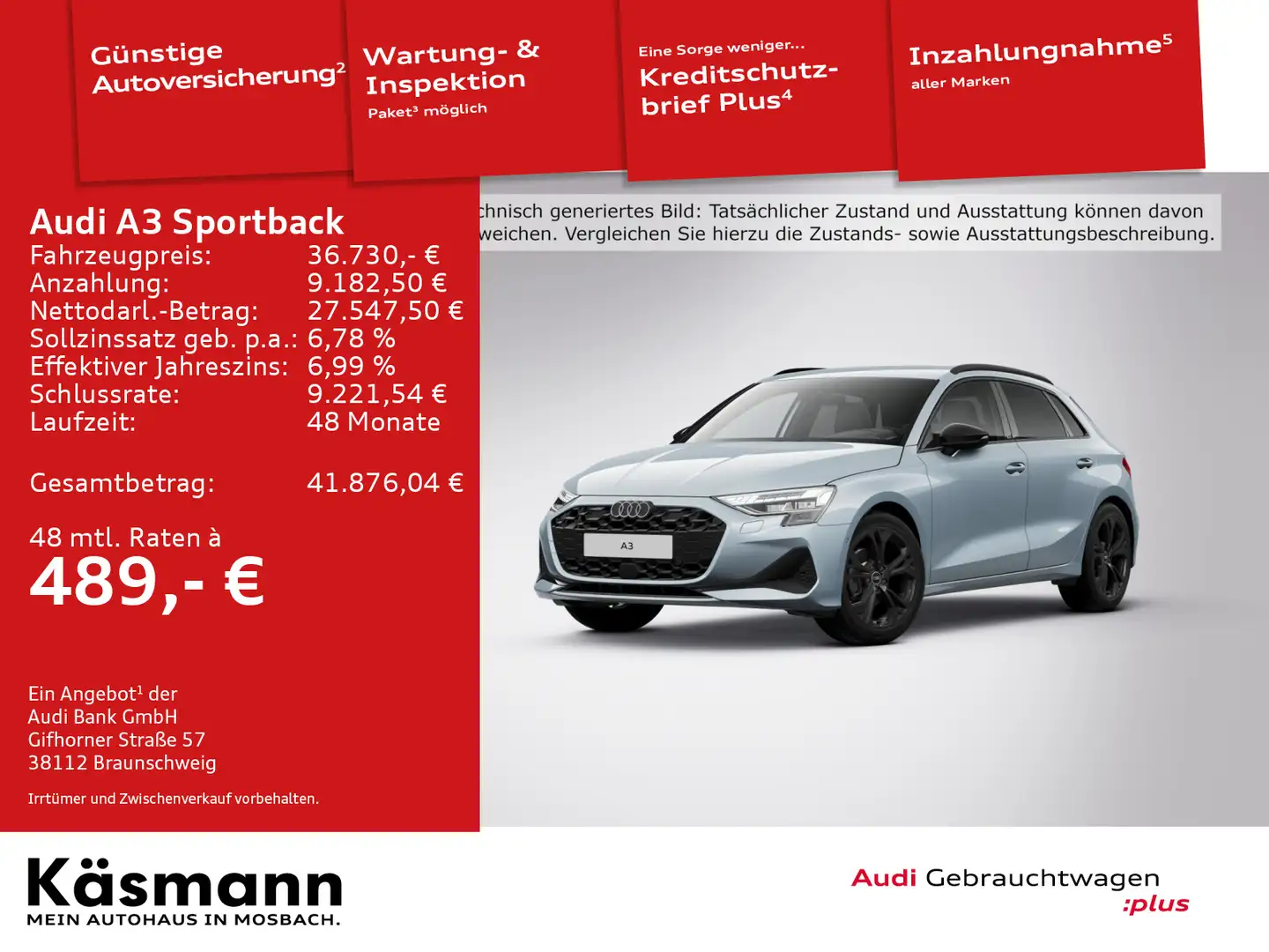 Audi A3 advanced 30TFSI S line KAM AHK NAV Grau - 1