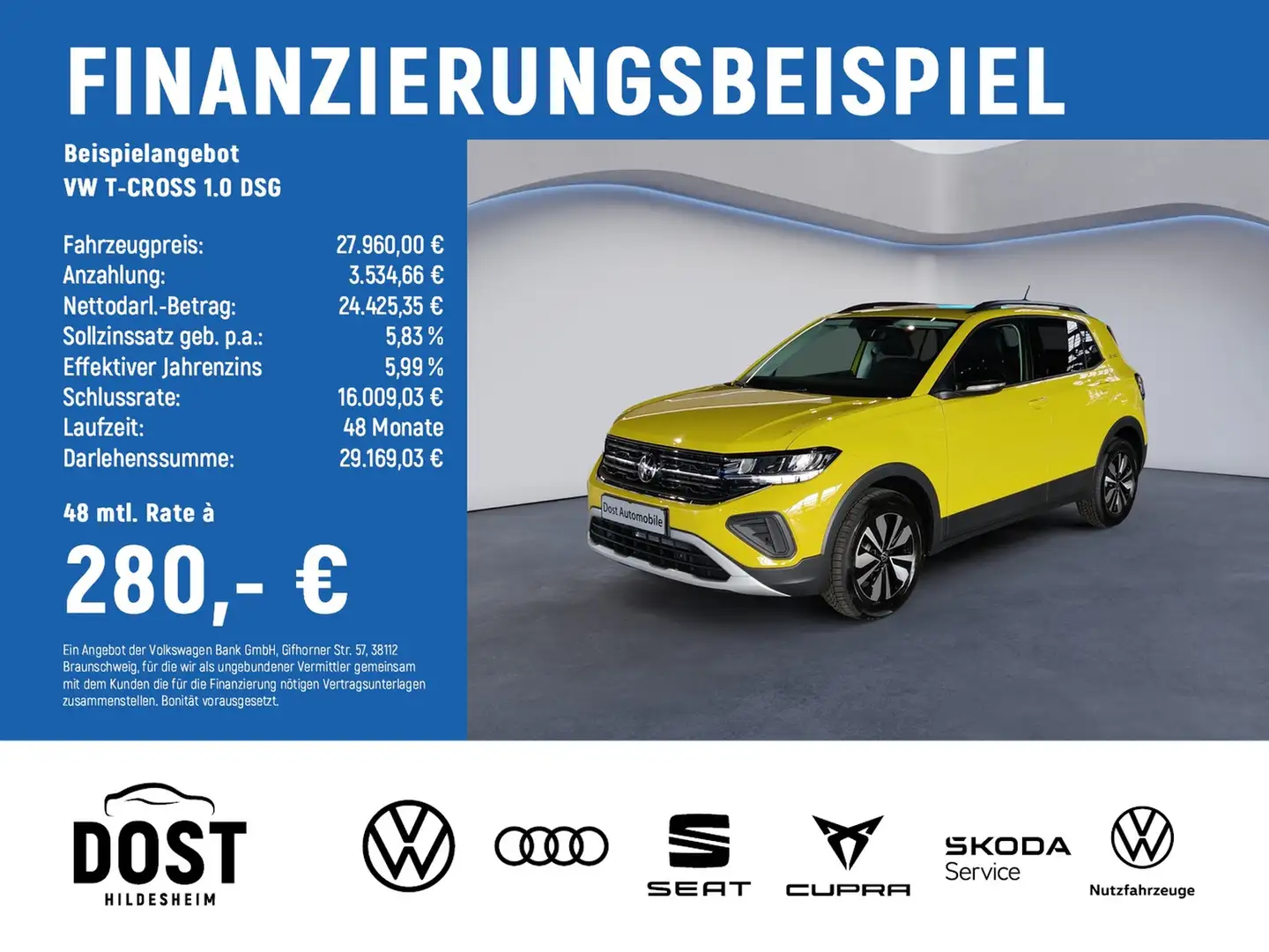 Volkswagen T-Cross 1.0 DSG Goal KLIMA+NAVI+SHZ Gelb - 2