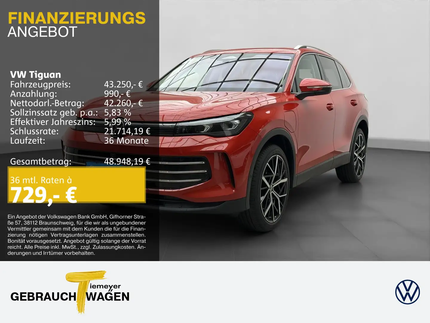 Volkswagen Tiguan 1.5 TSI eHybrid ELEGANCE LM20 PANO AHK IQ Rot - 1