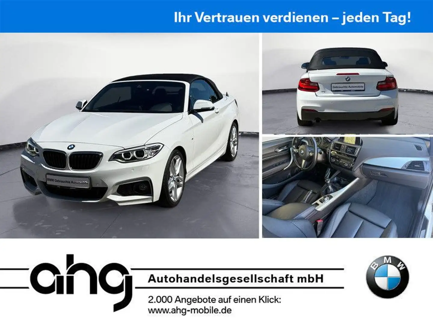 BMW 218 i Cabrio M Sport Navi Klima Leder PDC HiFi AH Bianco - 1