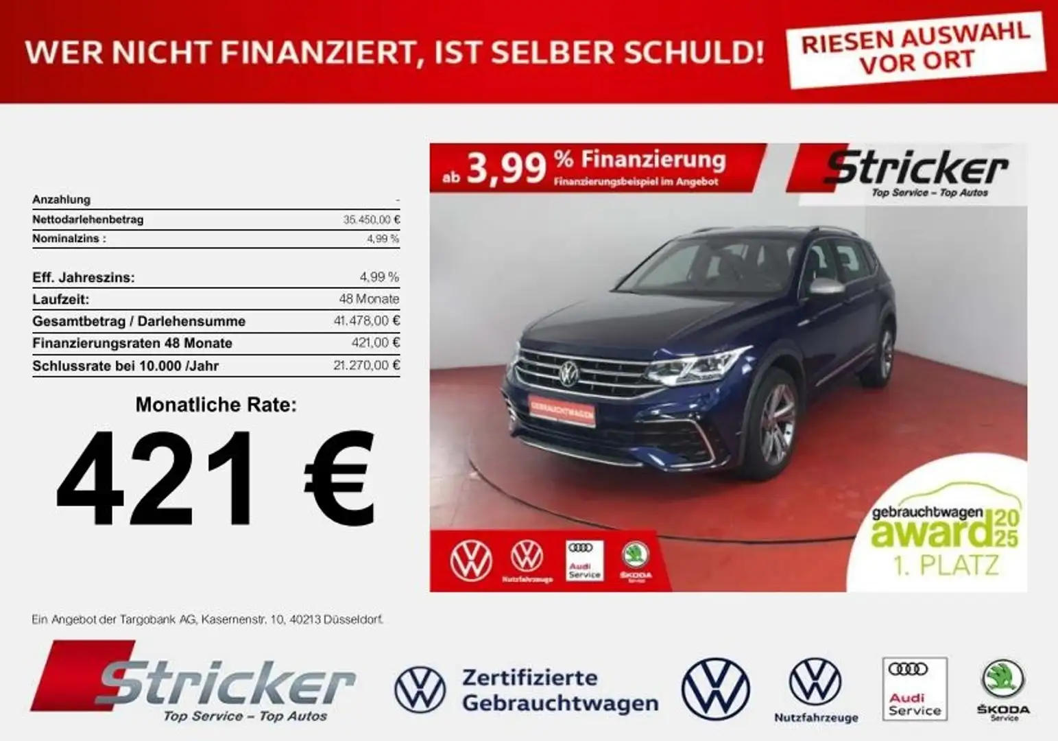 Volkswagen Tiguan Allspace R-Line 2.0TSI 4M DSG 421,-ohne Anzahlung Kamera N Blau - 1