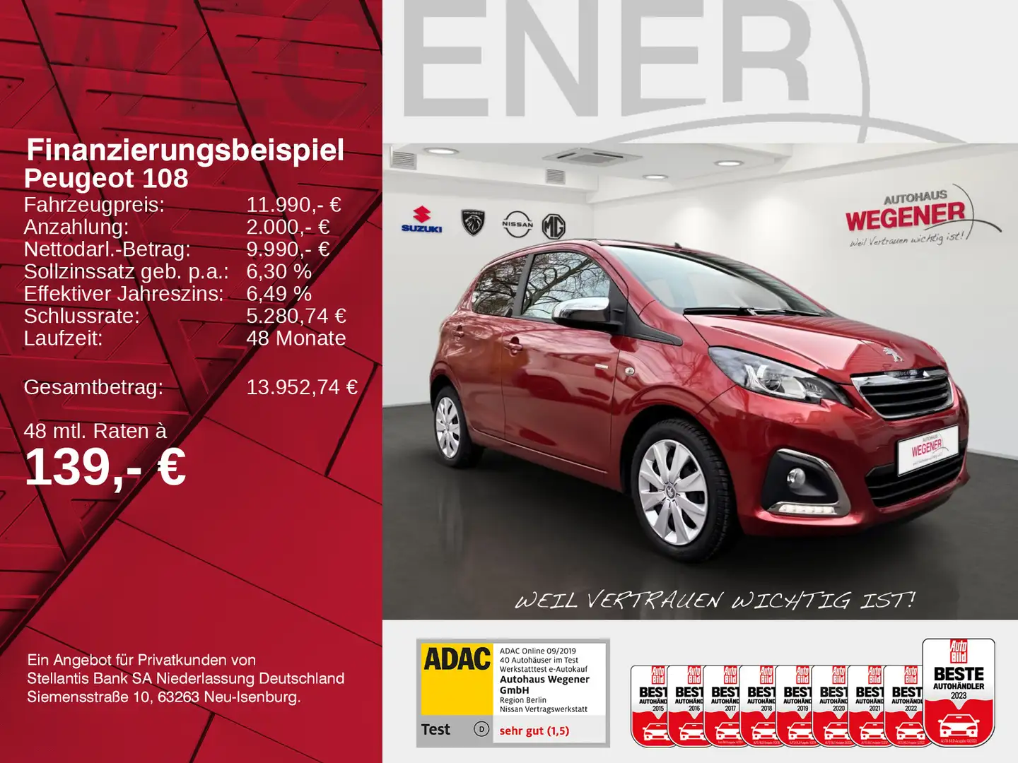 Peugeot 108 Style TOP VTi 72 1.0 FALTDACH KAMERA SHZ Rot - 2