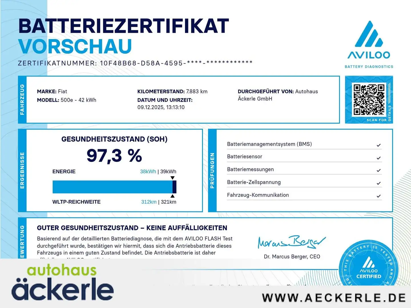Fiat 500e 500 e Icon I Batteriezertifikat I Elektro Schwarz - 2
