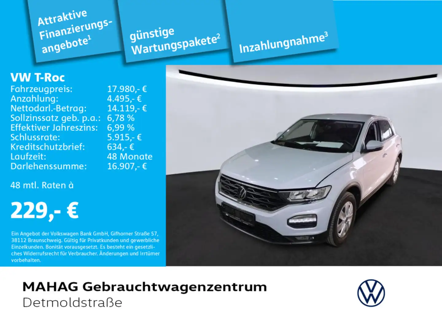 Volkswagen T-Roc 2.0 TDI Navi DAB+ LaneAssist 6-Gang Bianco - 1