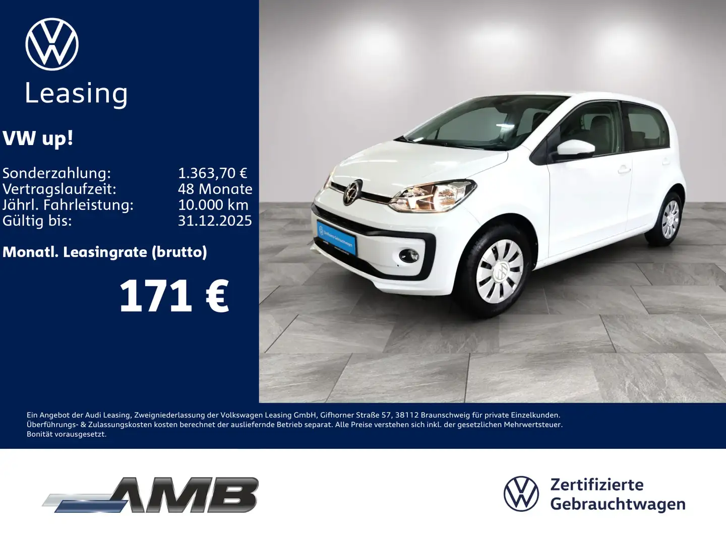 Volkswagen up! 1.0 Navi/Sitzhz/RFKamera/4Türen/Einparkhilfe Weiß - 1