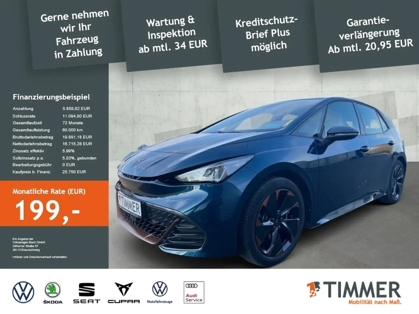 CUPRA Born 62kWh *LED *ACC *RKAM *NAVI *ALU 19"*VZE * Blauw - 1