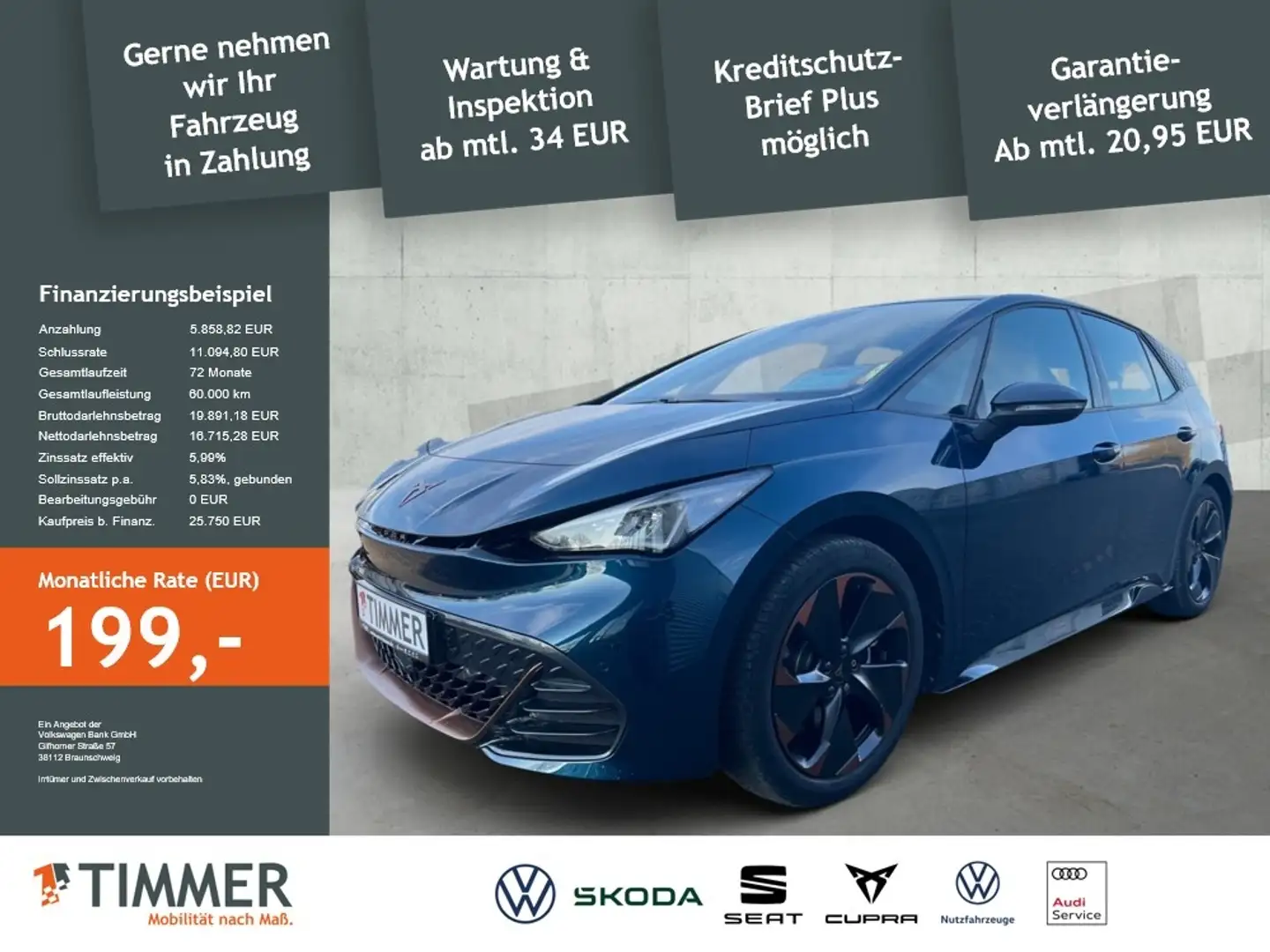 CUPRA Born 62kWh *LED *ACC *RKAM *NAVI *ALU 19"*VZE * Blauw - 2
