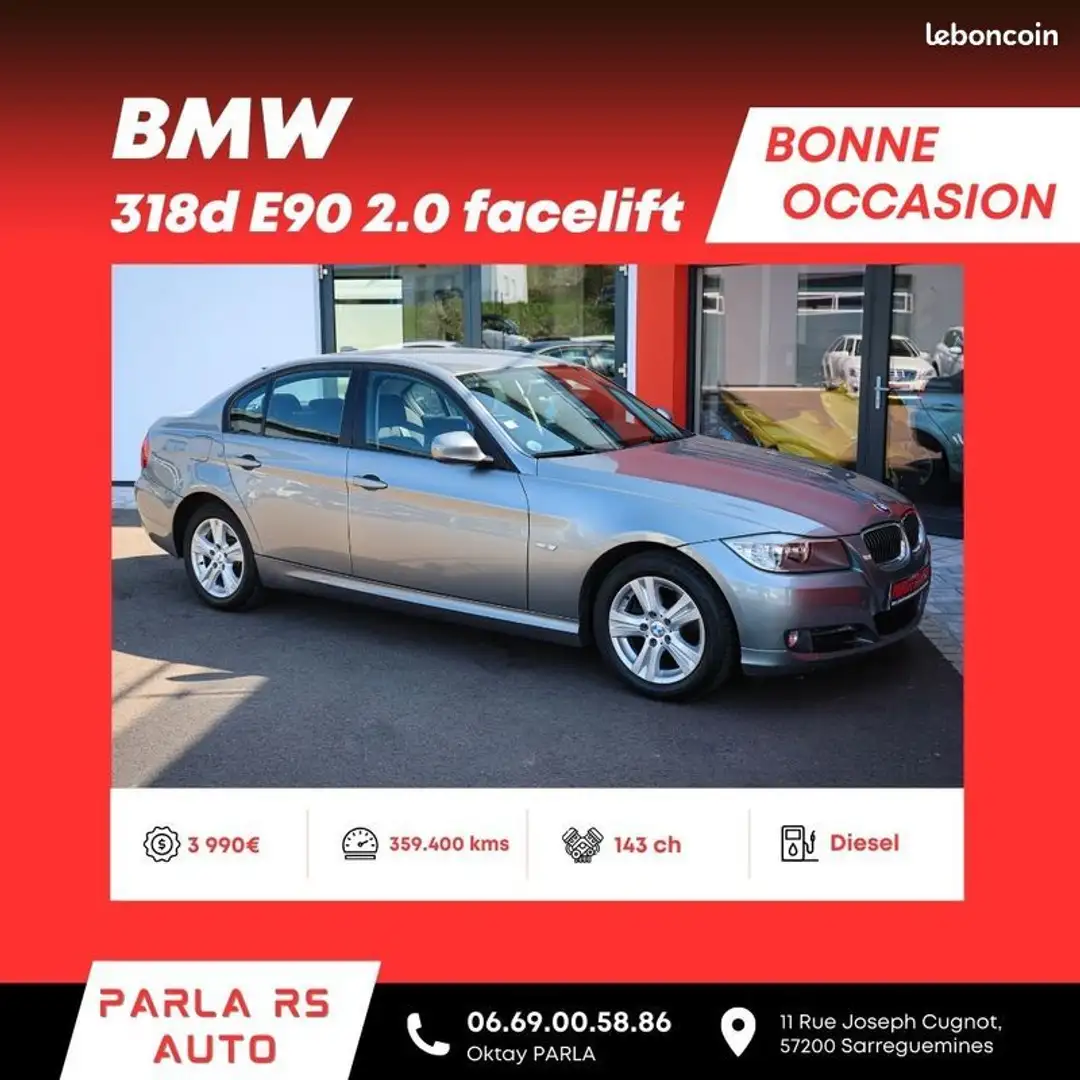 BMW 318 E90 318d 2.0 143ch confort Boîte manuelle 6 vitess Gris - 1