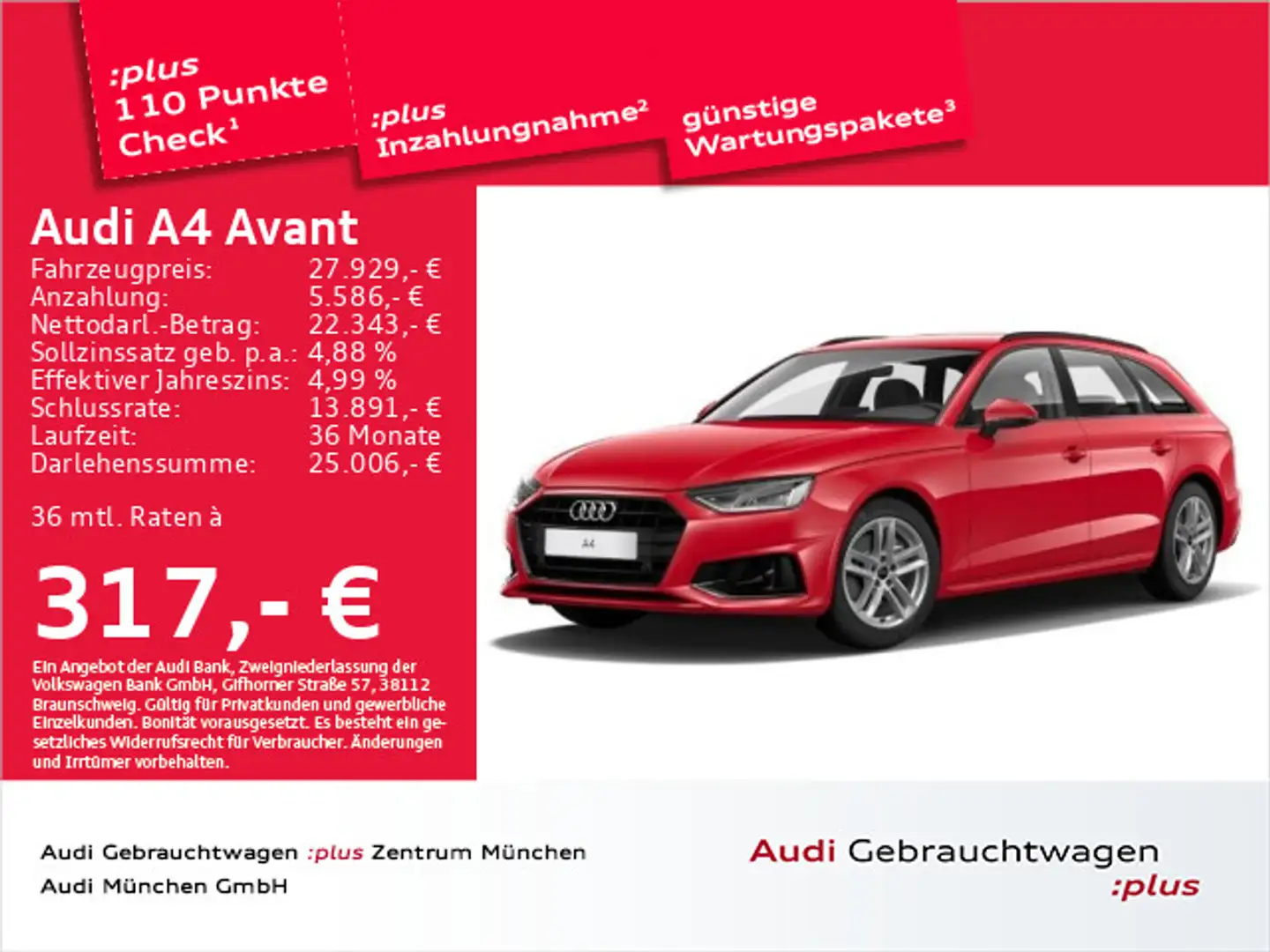 Audi A4 35 TDI S tronic advanced Leder/Navi+/AC Rot - 1