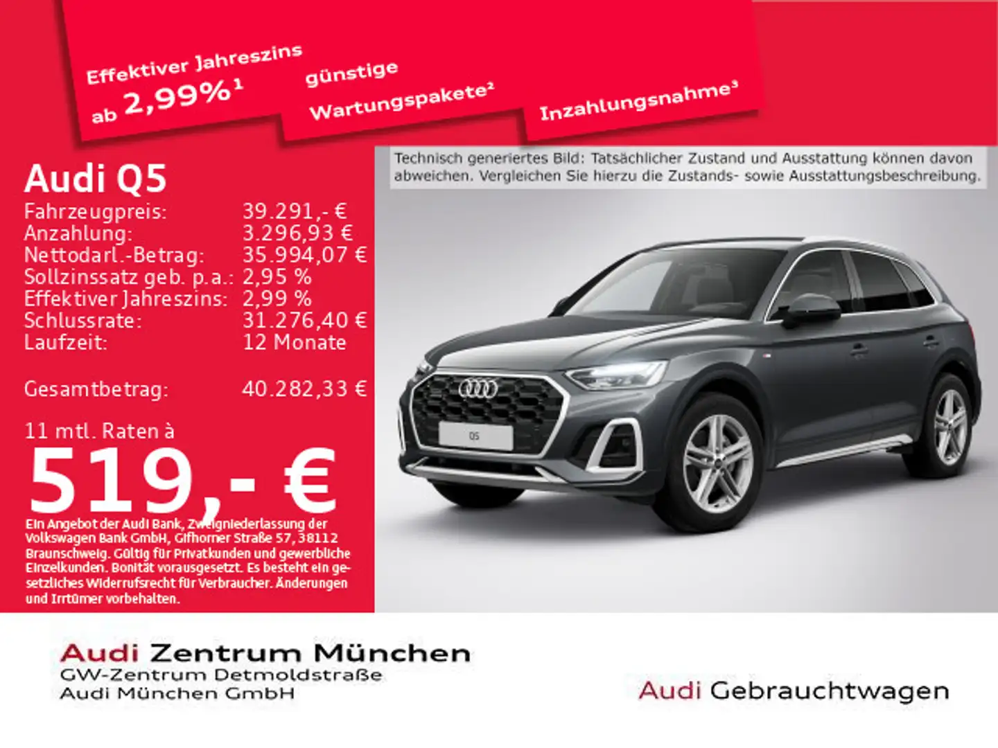Audi Q5 40 TDI qu. S tronic 2x S line AHK/Virtual/Kam Grau - 1