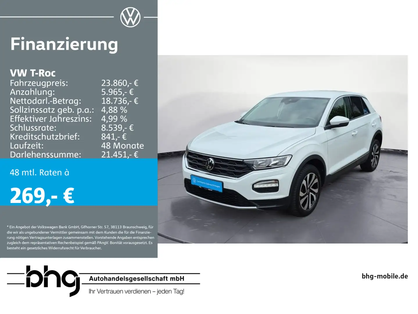 Volkswagen T-Roc 2.0 TDI *ACTIVE* *ACC *AHK *PDC *APP-CONNE Weiß - 1