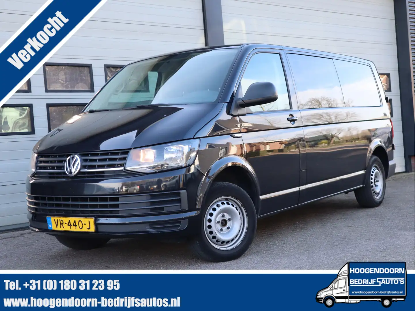 Volkswagen T6 Transporter 2.0 TDI L2 Lang DC 6 Pers. - Airco - Trekhaak Zwart - 1