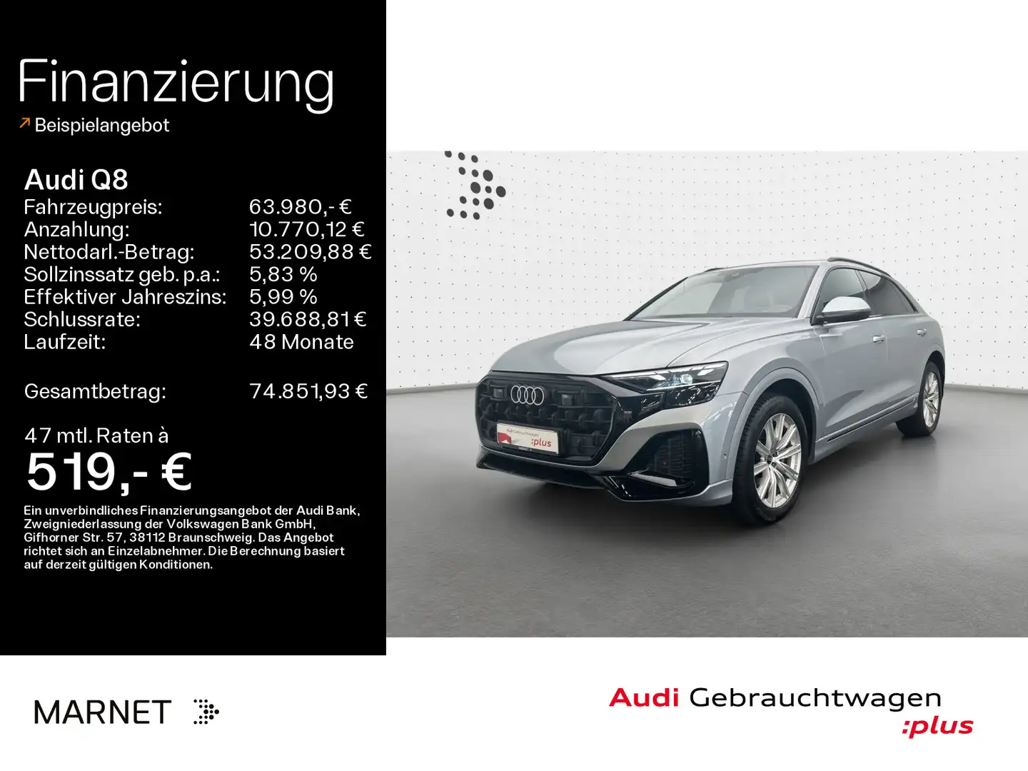 Audi Q8 SUV 45 TDI quattro*HeadUp*Optikpaket*Stadt/To Silber - 1