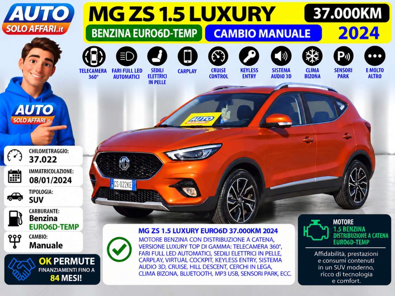MG ZS 1.5 EURO6D LUXURY CAMERA 360°/CARPLAY/FULL LED/PELLE