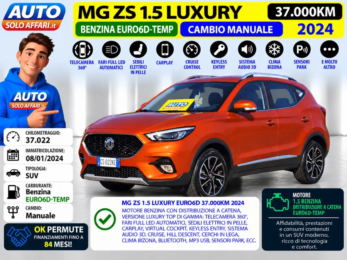 MG ZS 1.5 EURO6D LUXURY CAMERA 360°/CARPLAY/FULL LED/PELLE Naranja - 1