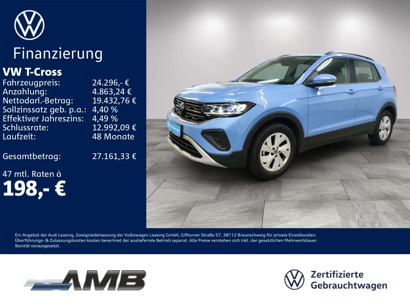 Volkswagen T-Cross Life 1.0 TSI AHK/LED/IQ.Drive/RFK/02.30G Blau - 1