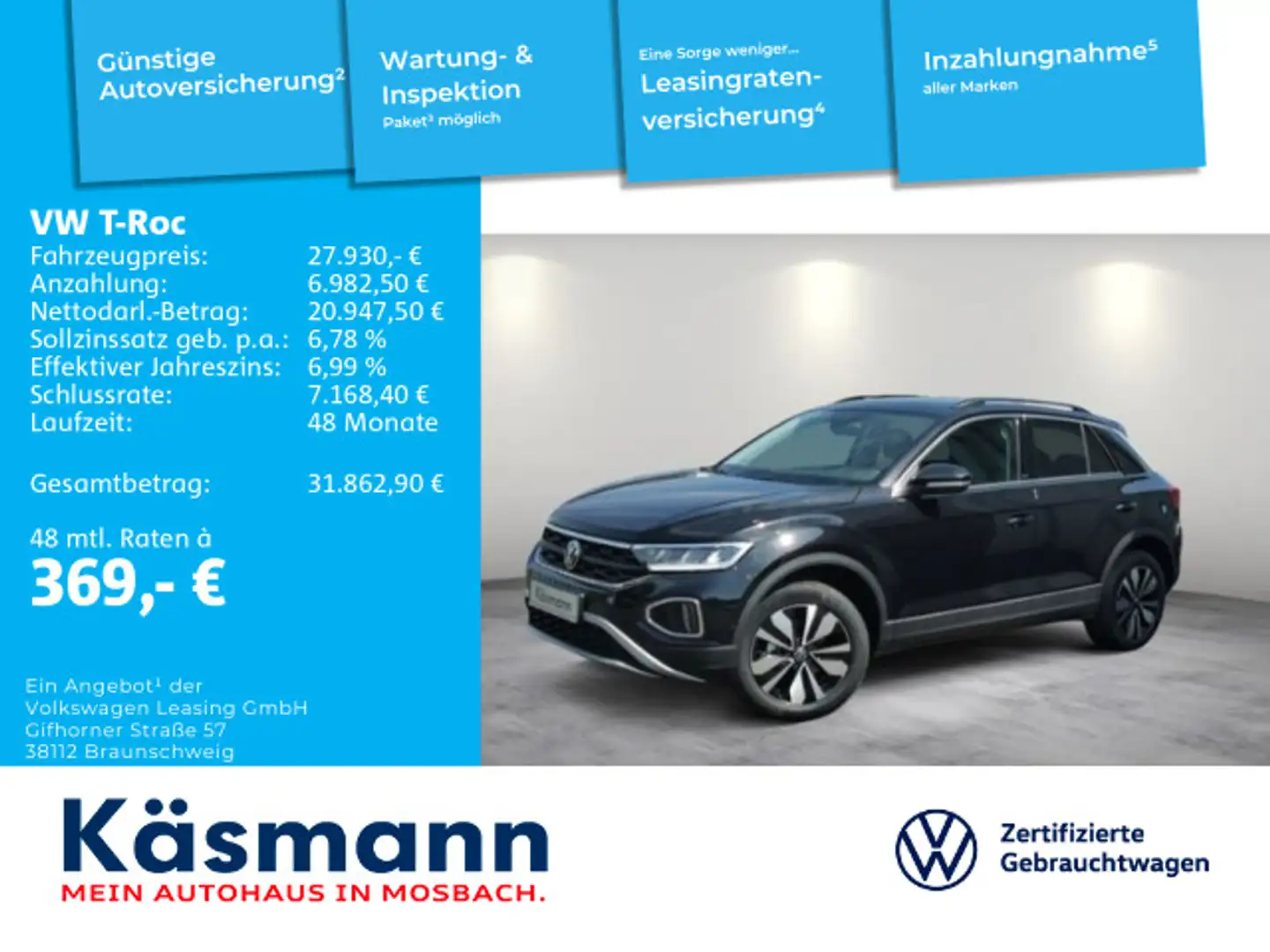 Volkswagen T-Roc Move 1.5TSI DSG AHK LED KAM NAV SHZ PDC Schwarz - 1