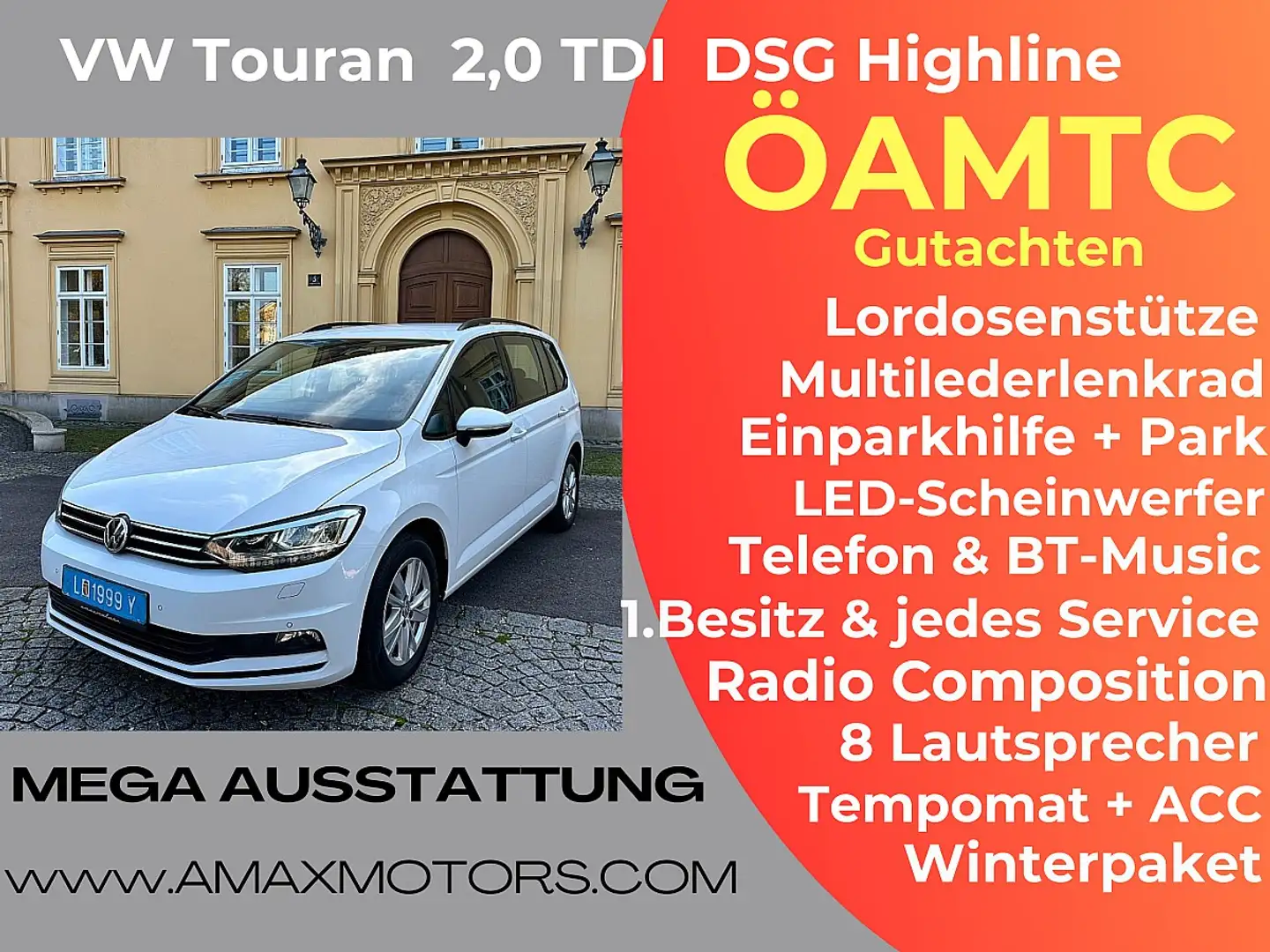 Volkswagen Touran Highline 2,0 TDI DSG *LED, ACC,  NAVI, Massages... Blanco - 1