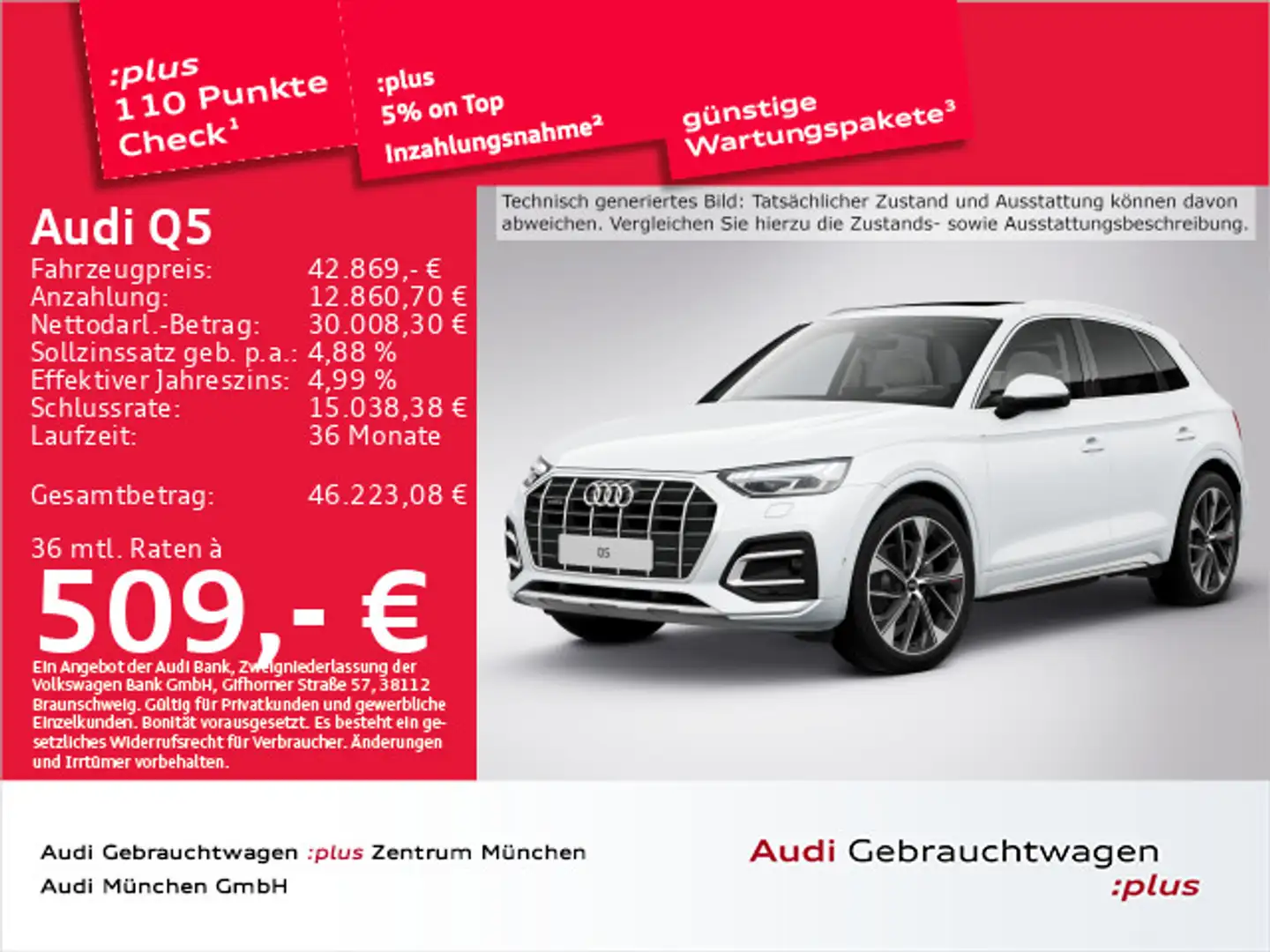 Audi Q5 45 TFSI qu. S tronic advanced Pano/StdHzg/Nav Weiß - 1