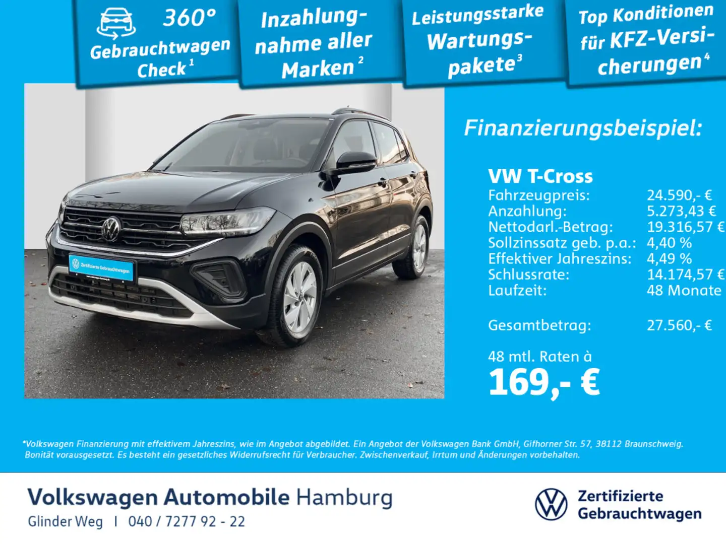 Volkswagen T-Cross 1.0 TSI Life DSG Navi Ganzjahresreifen Schwarz - 1