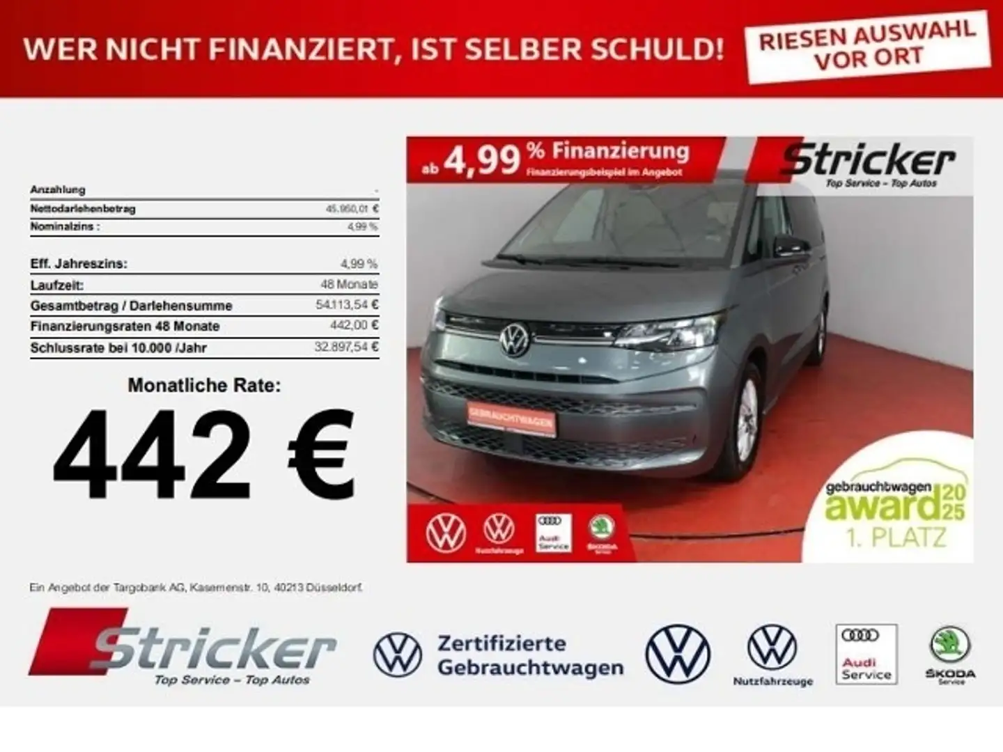 Volkswagen T7 Multivan Life 2.0TDI DSG 534,-ohne Anzahlung Navi vis-a-vi Grau - 1