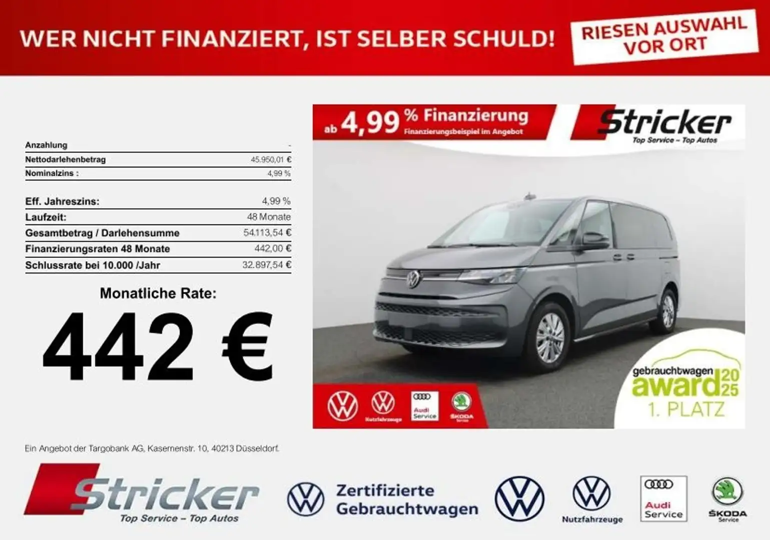 Volkswagen T7 Multivan Life 2.0TDI DSG 442,-ohne Anzahlung Navi vis-a-vi Grau - 1
